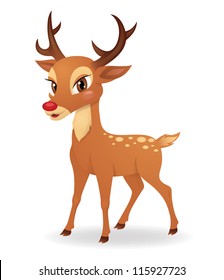Cute deer standing isolated on white.
