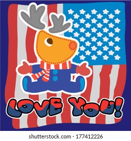Cute deer with united states of America flag