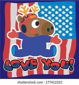 Cute deer with united states of America flag