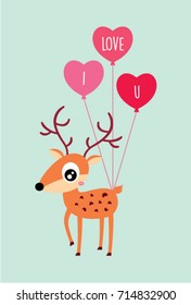 cute deer valentine valentine greeting with balloon vector