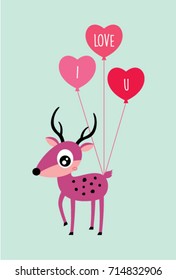 cute deer valentine valentine greeting with balloon vector