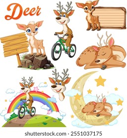 Cute deer in various playful and serene scenes