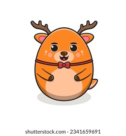 cute deer vector cartoon character, deer cartoon character, cute animal character, round shape animal character, animal mascot