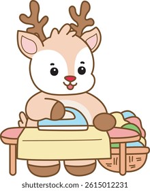 Cute Deer vector icon. Funny baby Deer animal series stock illustration. Life of fluffy Deer designs. baby deer ironing the clothes