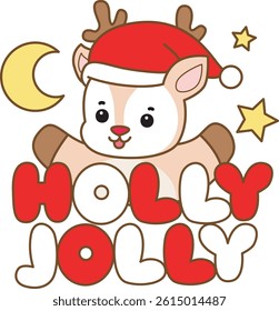 Cute Deer vector icon. Funny baby Deer animal series stock illustration. Life of fluffy Deer designs.
Merry Christmas text with baby deer
