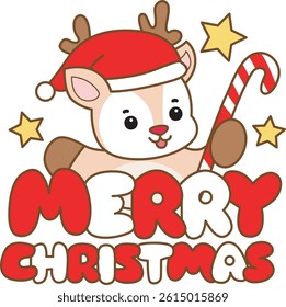 Cute Deer vector icon. Funny baby Deer animal series stock illustration. Life of fluffy Deer designs. baby deer with Merry Christmas text
