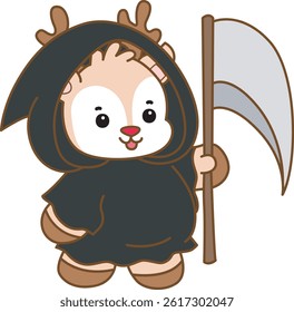 Cute Deer vector icon. Funny baby Deer animal series stock illustration. Life of fluffy Deer designs.
baby deer with angel of death costume
