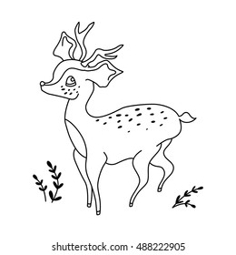 Cute deer vector illustration for coloring books