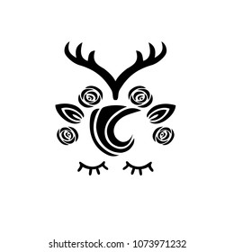 Cute Deer vector illustration as logo, badge, patch. Deer for invitation, birthday, greetings, party, Merry Christmas motive.