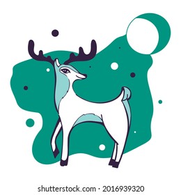 Cute deer vector illustration with moon and night bacground. For printing t-shirt, apparel, notebook, etc.