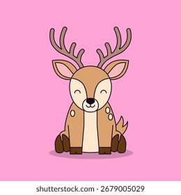 Cute Deer Vector Illustration on Pink Background