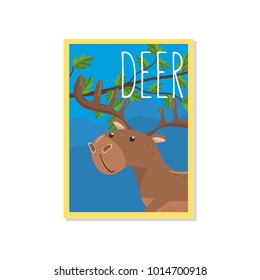 Cute deer vector illustration with woodland animal, design element for banner, flyer, placard, greeting card, cartoon style