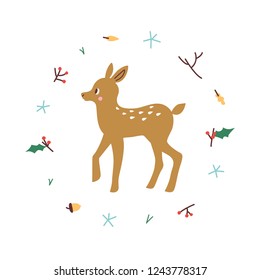 Cute deer. Vector illustrtion. Minimalistic design, children s picture. Print for clothes, dishes etc