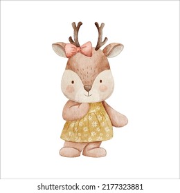 cute deer watercolor illustration for kids and baby with isolated background