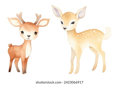 cute deer watercolor vector illustration