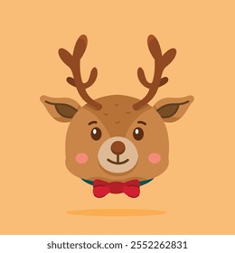 cute deer wearing bow ribbon, cute animal shaped christmas icon, suitable for poster and web icon