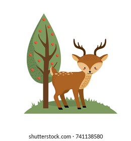 cute deer wild animal next to tree