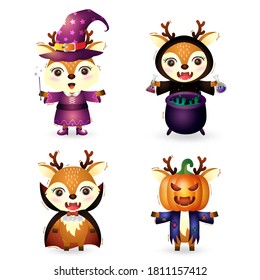 cute deers with costume halloween character collection