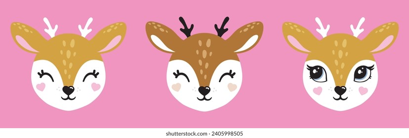 Cute deers fawn cutie smile. Perfect for greeting card, poster, invitation, print design, baby shower, t-shirt logo. Children’s illustrations are perfect to create wall art, kids room design, clothing
