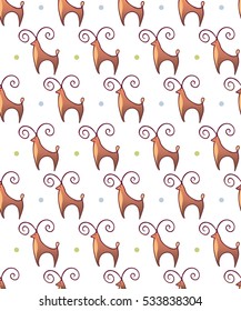 Cute deers in seamless pattern on white background. Funny hand drawn deers in hipster style. Wild funky animals seamless background in vector. Elk with horns Wild Animal wallpapers