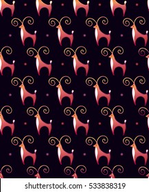 Cute deers in seamless pattern on black background. Funny hand drawn deers in hipster style. Wild funky animals seamless background in vector. Elk with horns Wild Animal wallpapers