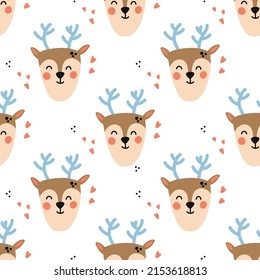 Cute deers. Vector. Cartoon style. Seamless Pattern, Background, Wallpaper. Perfect for prints