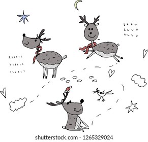 Cute deers. Vector illustration.