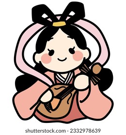 Cute deformed color illustration of Benzaiten