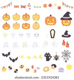 Cute deformed Halloween accessories color illustration set