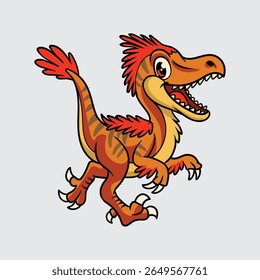Cute Deinonychus Dinosaur isolated cartoon illustration with light background