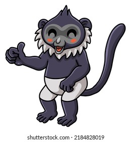 Cute delacour's langur cartoon giving thumb up