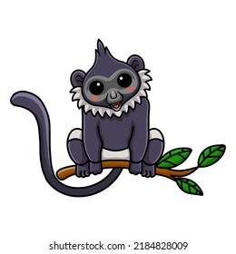 Cute delacour's langur cartoon on tree