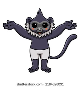 Cute delacour's langur cartoon raising hands