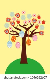 cute delicate decorative tree with flowers and easter eggs