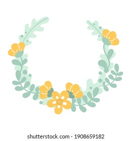 Marco floral delicado y delicado. Corona con flores y hojas. Decoración para invitaciones de boda y tarjetas. Ilustración de la mano del vector aislada en fondo blanco