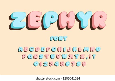 Cute delicate font and alphabet for banners, cards, and posters. Vector illustration