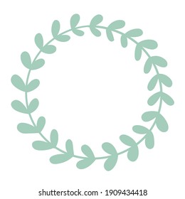 Cute delicate leaf frame. Wreath with leaves. Decoration for wedding invitations and cards. Vector hand illustration isolated on white background