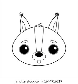 Cute and delicate little squirrel vector image on white background. Sticker in the style of Kawaii, icon, Emoji. Coloring book for children