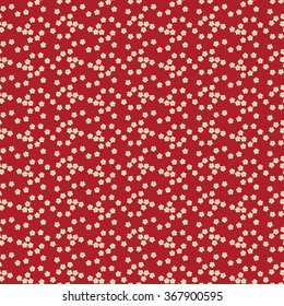 Cute delicate seamless background pattern with pink cherry spring flowers isolated on the red fond. Vector illustration eps