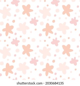 Cute, delicate seamless pattern of stars on a white background in pastel colors. Trendy vector design for trendy fabrics, kids clothes, home decor, patchwork, t-shirts, postcards.
