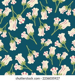 Cute, delicate, seamless, print, floral pattern, conversational,  pattern, monochrome colors, doodle flowers, hand drawn florals, botanical vector flowers