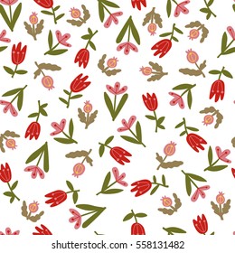 Cute, Delicate, Small Red Flower Seamless, Floral Pattern. 