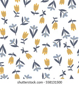 Cute, Delicate, Small, Yellow Flowers. Seamless Floral Pattern.
