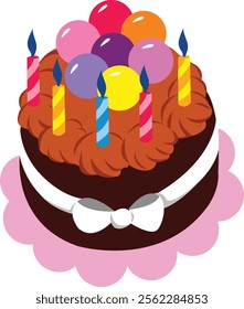 Cute and delicious birthday cake vector art illustration