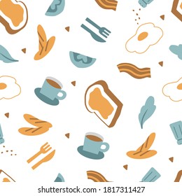 Cute Delicious Breakfast Flat Vector Graphic Illustration Seamless Pattern