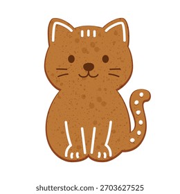 Linda, deliciosa galleta de jengibre de gato con decoración de hielo para Navidades - Ilustración vectorial