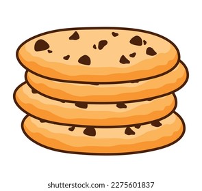 Cute Delicious chocolate chip cookies icon logo. Cartoon vector illustration isolated on white background