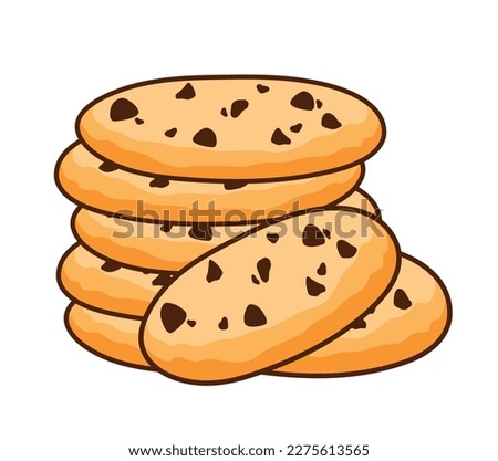 Cute Delicious chocolate chip cookies icon logo. Cartoon vector illustration isolated on white background