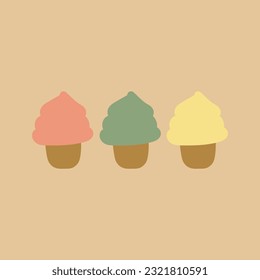 Cute and delicious colorful ice cream in a variety of flavors. This food is interesting and very liked by children and adults. Soft and cold fresh ice cream, perfect to eat in hot weather