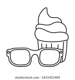 cute and delicious cupcake with eyeglasses vector illustration design